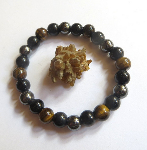 Náramek minerální hematit,onyx,tygří oko