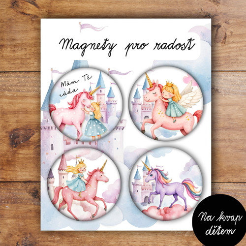 Magnety jednorožci s hradem 4ks/4,4cm