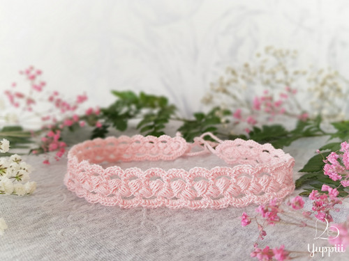 Růžový krajkový choker #1, délka vzoru 33 cm