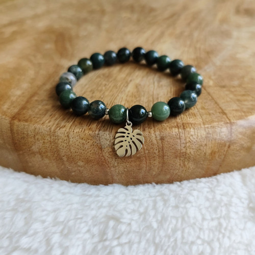 Náramek z minerálu Achát mechový a monstera