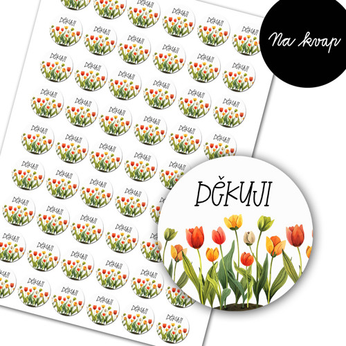 Samolepky děkovné s tulipánky 3cm/54ks