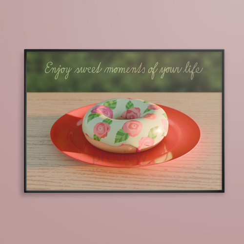 Donut při západu floral+leaves grafika růže