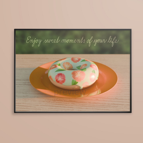 Donut při západu floral+leaves grafika oranžády