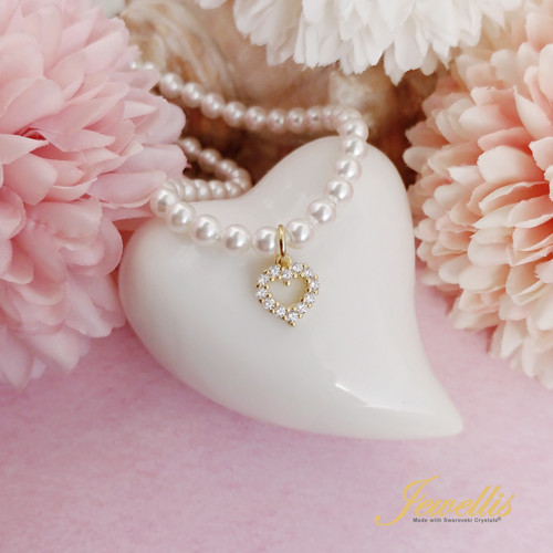 AG náhrdelník perly Swarovski - srdce 14K zlato
