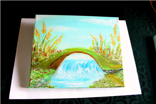 Most u splavu - obraz - plátno 25x30cm - akryl
