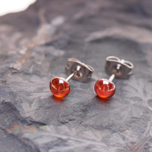 Náušnice s oranžovým zirkonem 4 mm, nerez, puzetky