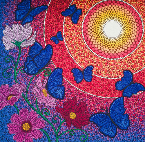 „Modří motýli“ - umělecký TISK 34x34cm