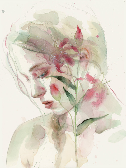 Lily's melody. Autorský akvarel s odlesky