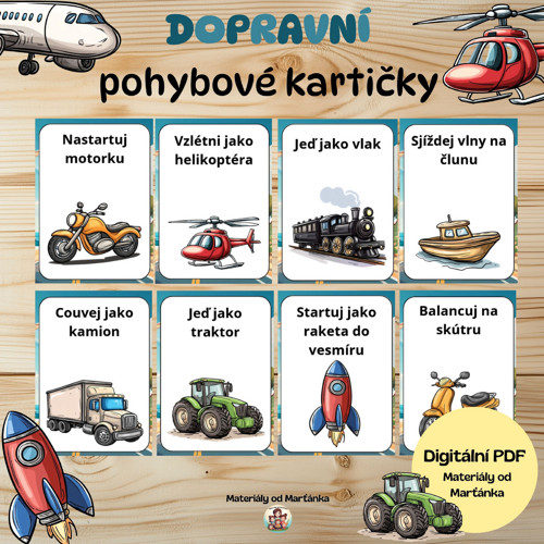 Dopravní pohybové kartičky (PDF k tisku)
