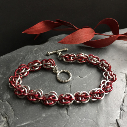 Kroužkované uzlíky silver with red
