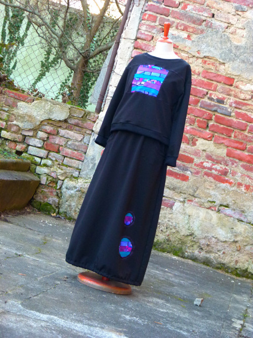 Sukně dlouhá fialkové kruhy S, M. L/XL