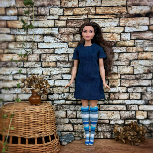 Podkolenky pro baculku Barbie - proužky s modrou