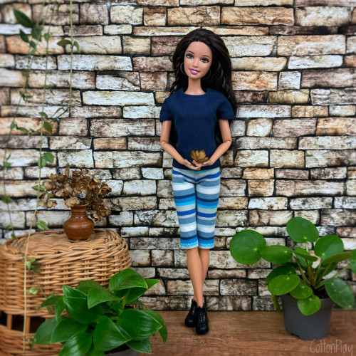 Leginy pro Barbie - proužky s modrou