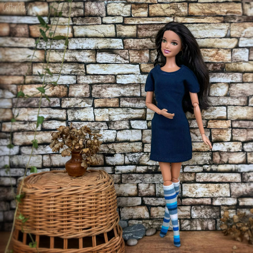 Podkolenky pro Barbie - proužky s modrou