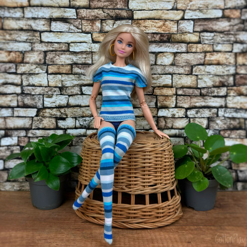 Nadkolenky pro Barbie - proužky s modrou