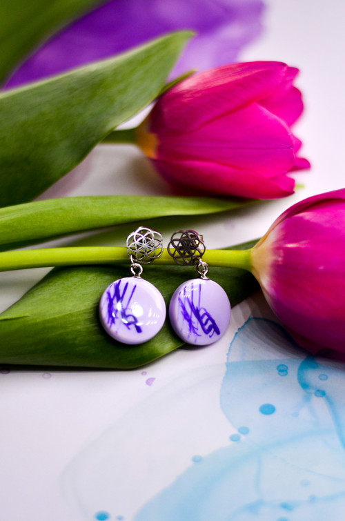 Náušnice - fialové kulaté