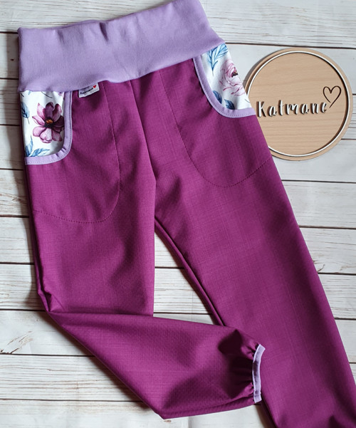 Jarní/podzimní softshell kalhoty fialová/květ — foto 1