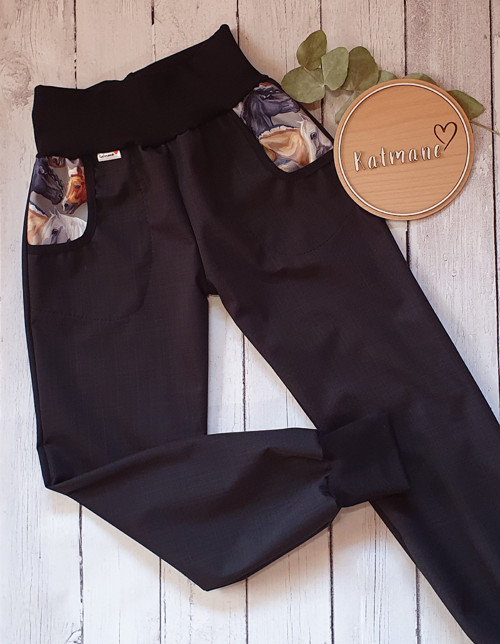 Jarní/podzimní softshell kalhoty černá/kůň — foto 1