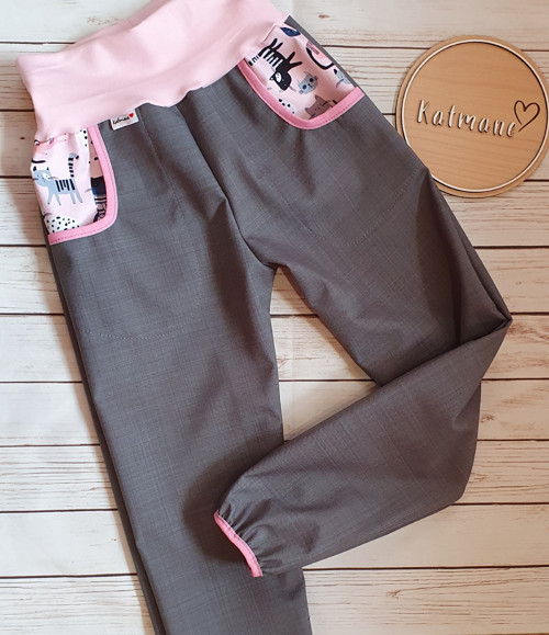 Jarní/podzimní softshell kalhoty šedá/kočky