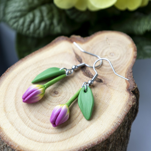 Náušnice - růžové tulipány — foto 1