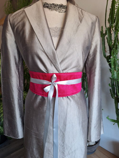 2v1- oboustr. lux. jap.pásek OBI -100% Silk fuchsi