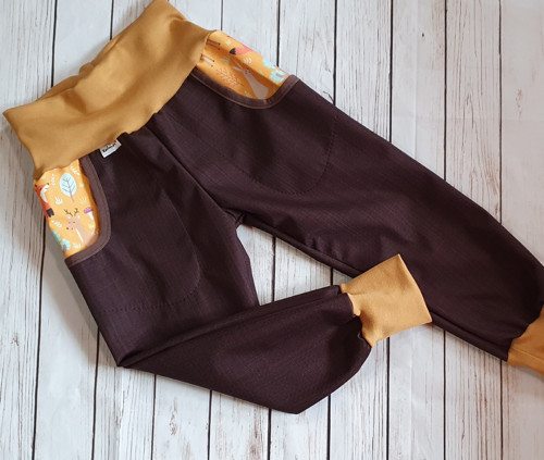 Jarní/podzimní softshell kalhoty hněda/zvířátka