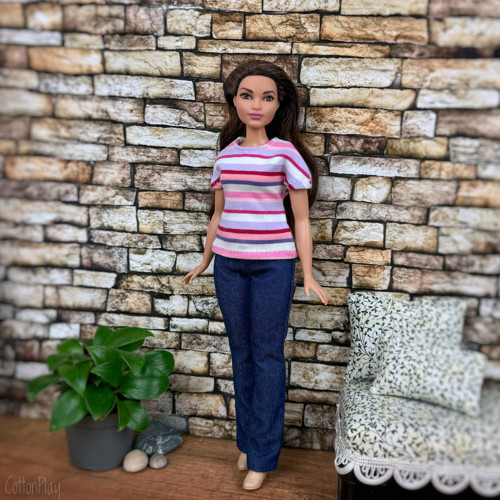 Tričko pro baculku Barbie - proužky s růžovou