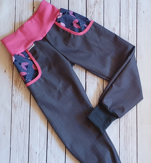 Jarní/podzimní softshell kalhoty šedá/berušky