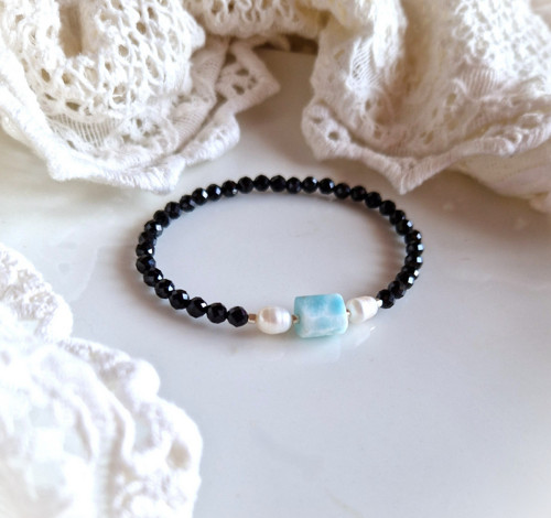 Larimar*perly*broušený spinel*náramek — foto 1