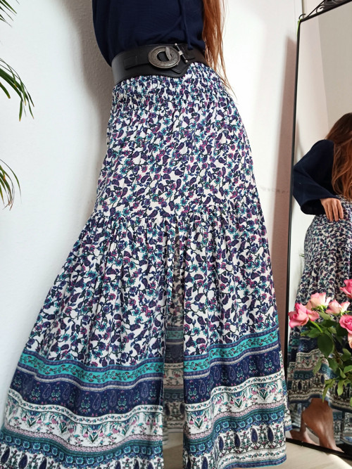 Boho Sukně S Bordurou Modrá