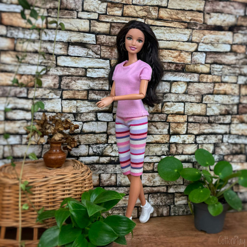 Leginy pro Barbie - proužky s růžovou