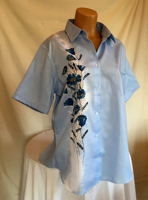 Modrá halenka s květy, 2XL