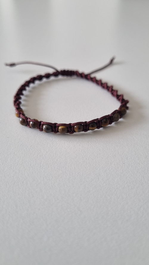 Shamballa náramek – hnědá šňůra & tygří oko