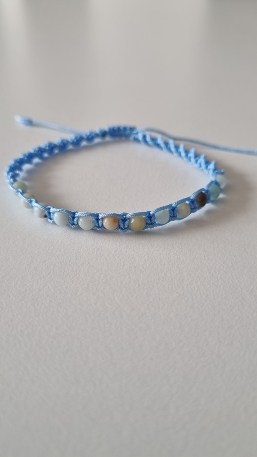 Shamballa náramek – bledě modrá šňůra & amazonit