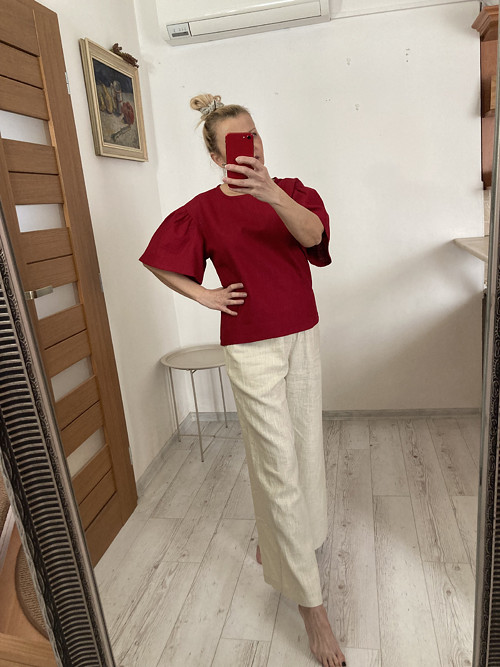 ĽAN-ový TOP/Blúza s krátkym rukávom / DARK RED/