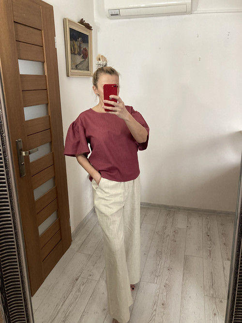 ĽAN-ový TOP/Blúza s krátkym rukávom / RASPBERRY/ — foto 1