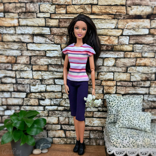 Tričko pro Barbie - proužky s růžovou