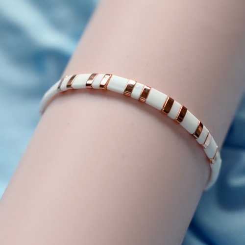 Miyuki náramek matná bílá a rose gold