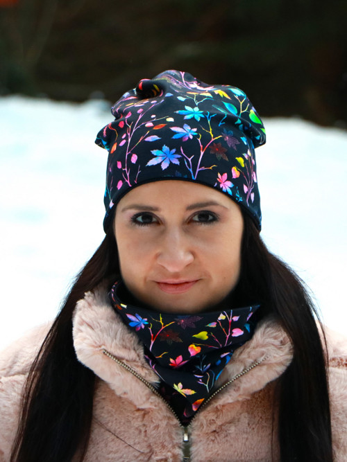 Úpletový set rainbow flower - čiapka + nákrčník