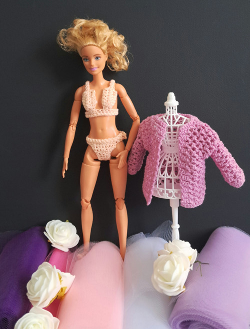 Háčkované plavky a svetřík pro panenky Barbie