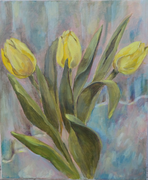Žluté tulipány se závěsem