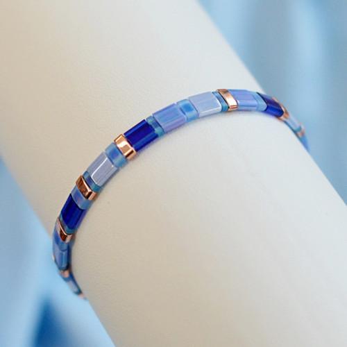 Miyuki náramek modrý s rose gold detaily
