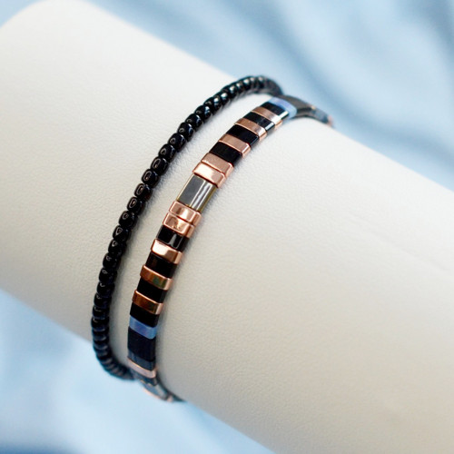 Sada 2 náramků Miyuki černá a rose gold