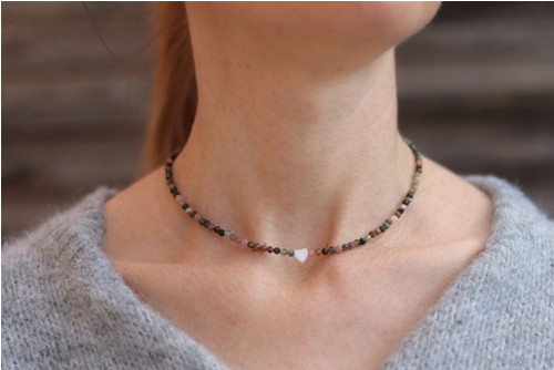 Náhrdelník choker turmalín, srdiečko