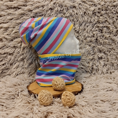 Oboustranná homeless čepice+nákrčník PRUH