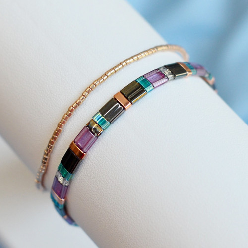Sada 2 Miyuki náramků barevný a rose gold