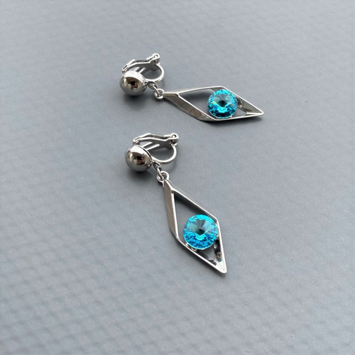 Antia.klipsy Light turquoise Swarovski kosočtverec