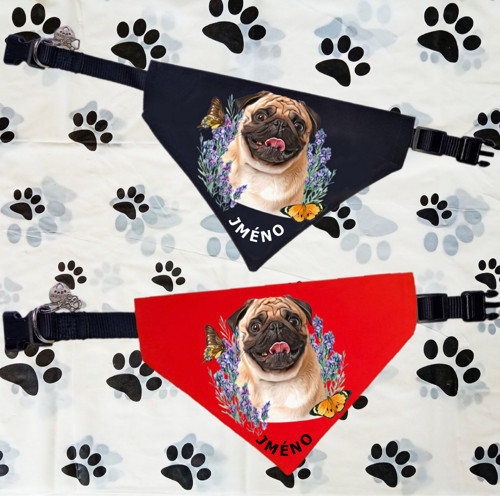 MOPS OBOJEK SE ŠÁTKEM se jménem