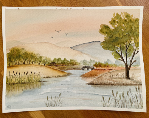 Originál akvarel - Klidná hladina - 23x31 cm