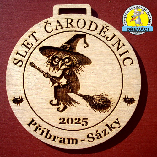 Dřevěná MEDAILE SLET ČARODĚJNIC 2025